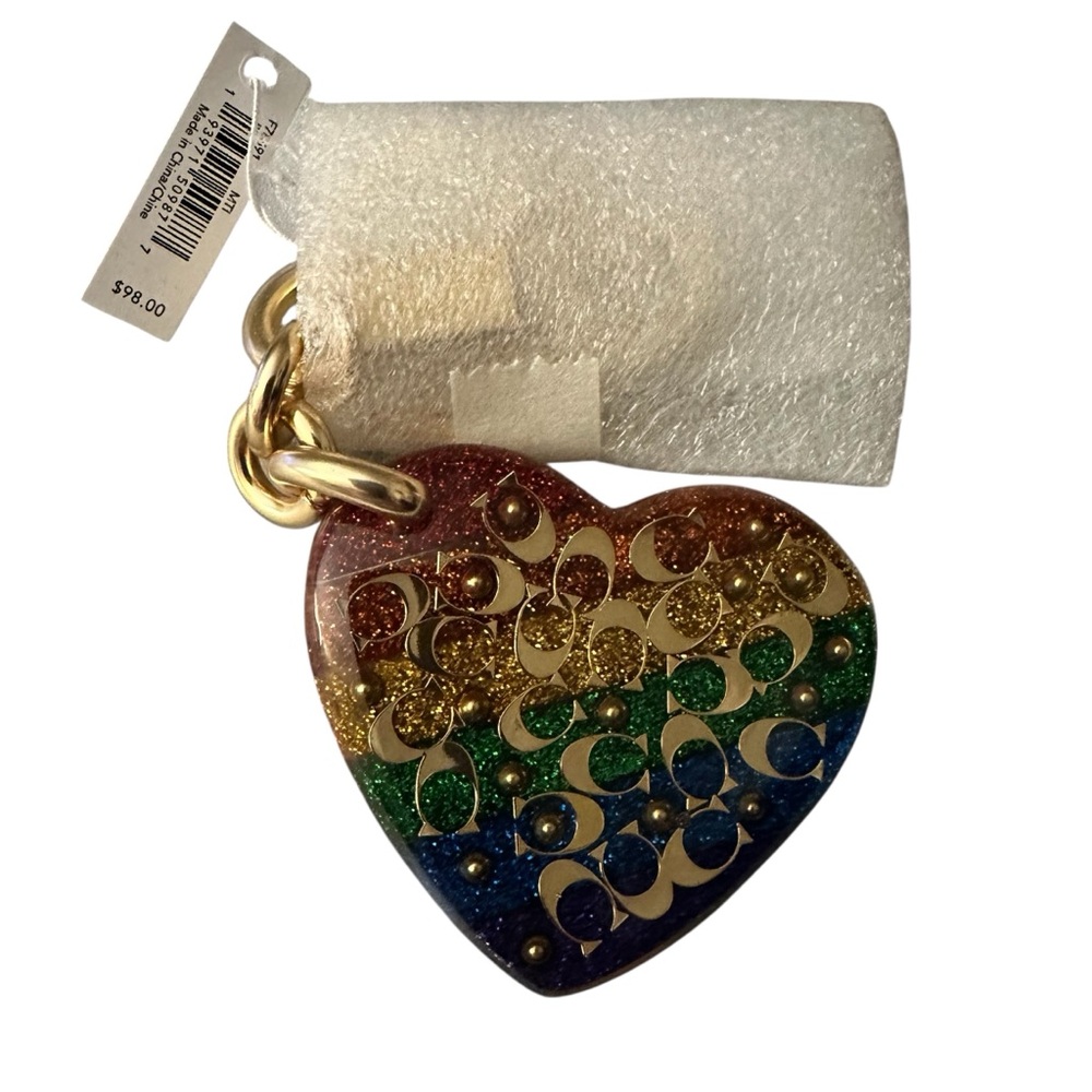 Coach Rainbow Multi Color Sprinkle Signature 2021 Pride Heart Bag Charm RARE NWT - Picture 4 of 11